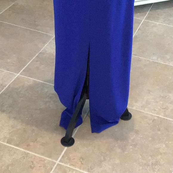 Talbot Runhof pret blue back zip gown, ruched, slit back, size 8 - Picture 10 of 14
